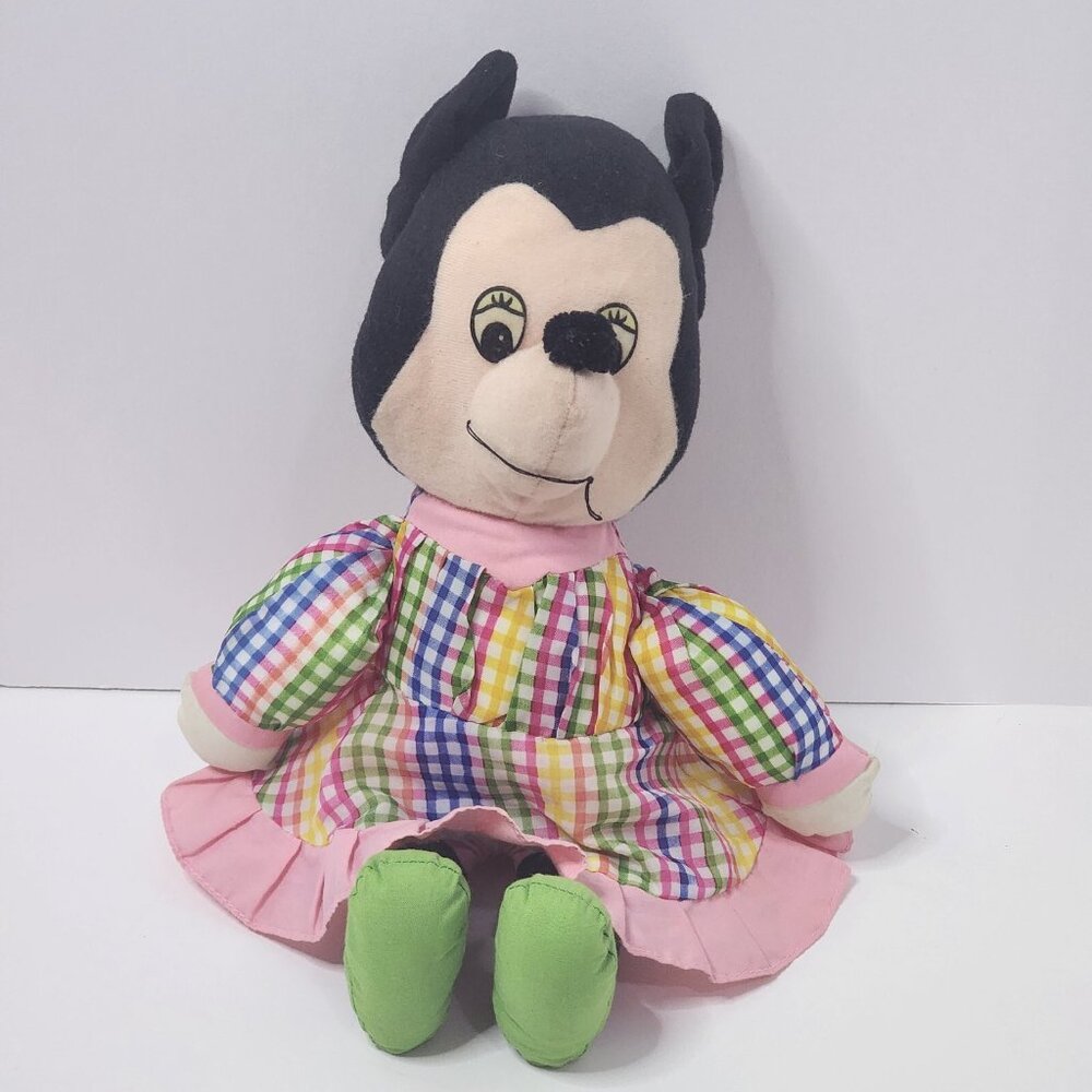 Minnie Mouse Knickerbocker Rainbow Plaid‎ Dress Vintage Disney Plush Doll 11in